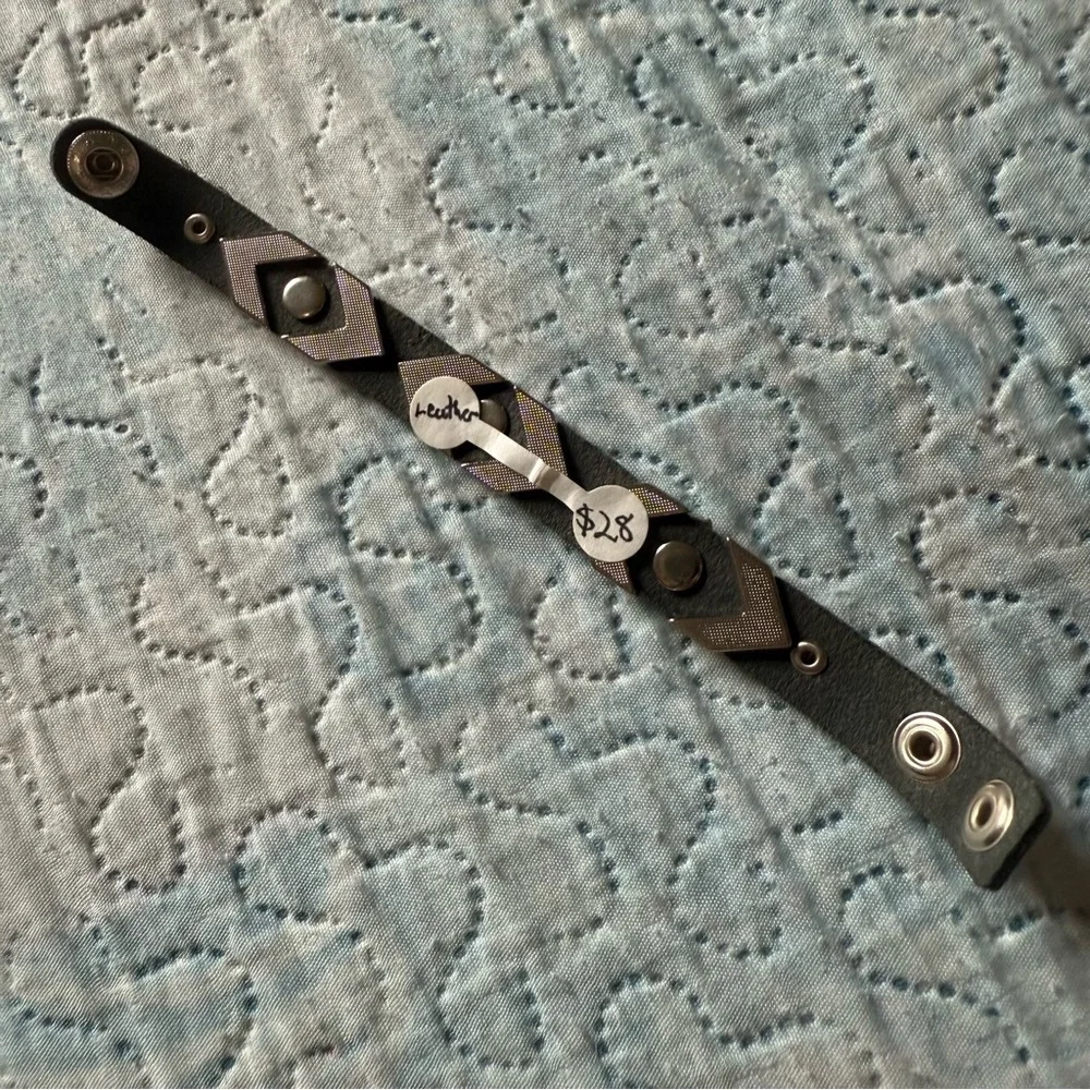Silver and Grey Geometric Leather Bracelet - Picture 6 of 7